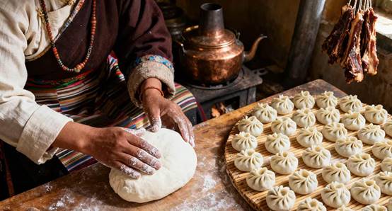 Tibetan Momos, also named "Tibetan Dumplings" in Lhasa