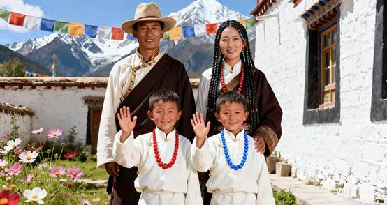 A Tibetan family with children
