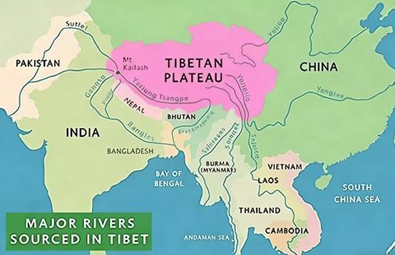 A map of the Tibetan plateau and its surrounding regions in the west of China and beyond