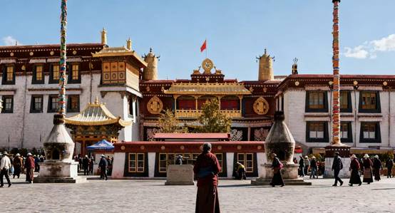 Touring in Tibet--Looking up to Jokhang Temple from Jokhang Square
