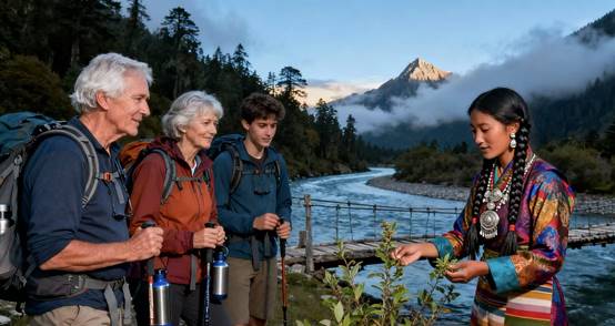 Western tourists traveling in eastern Tibet